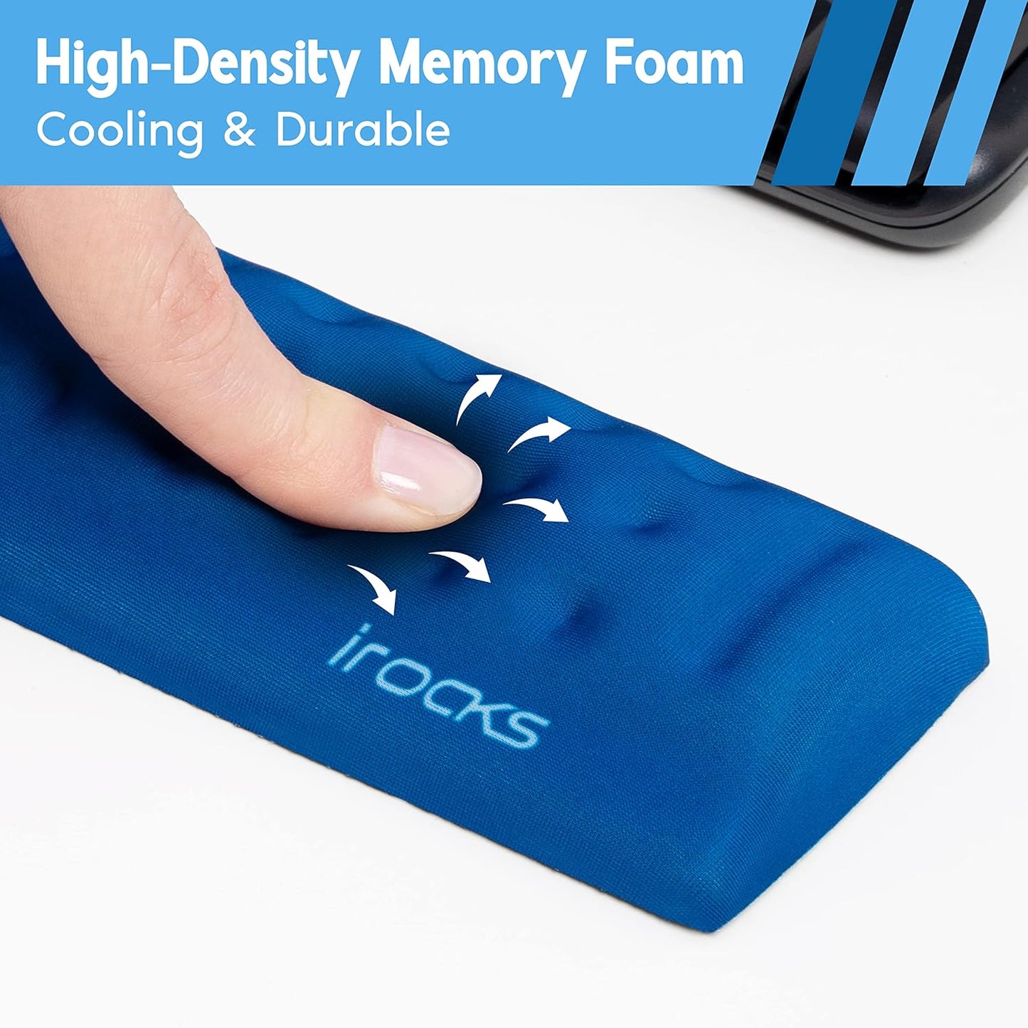 i-Rocks Memory Foam Keyboard Wrist Rest - Pain-Reducing Wrist Rest for Computer Keyboard - Non-Slip Rubber Base Wrist Rest - Cooling Keyboard Pad for Long Hours of Work, Studying, Gaming