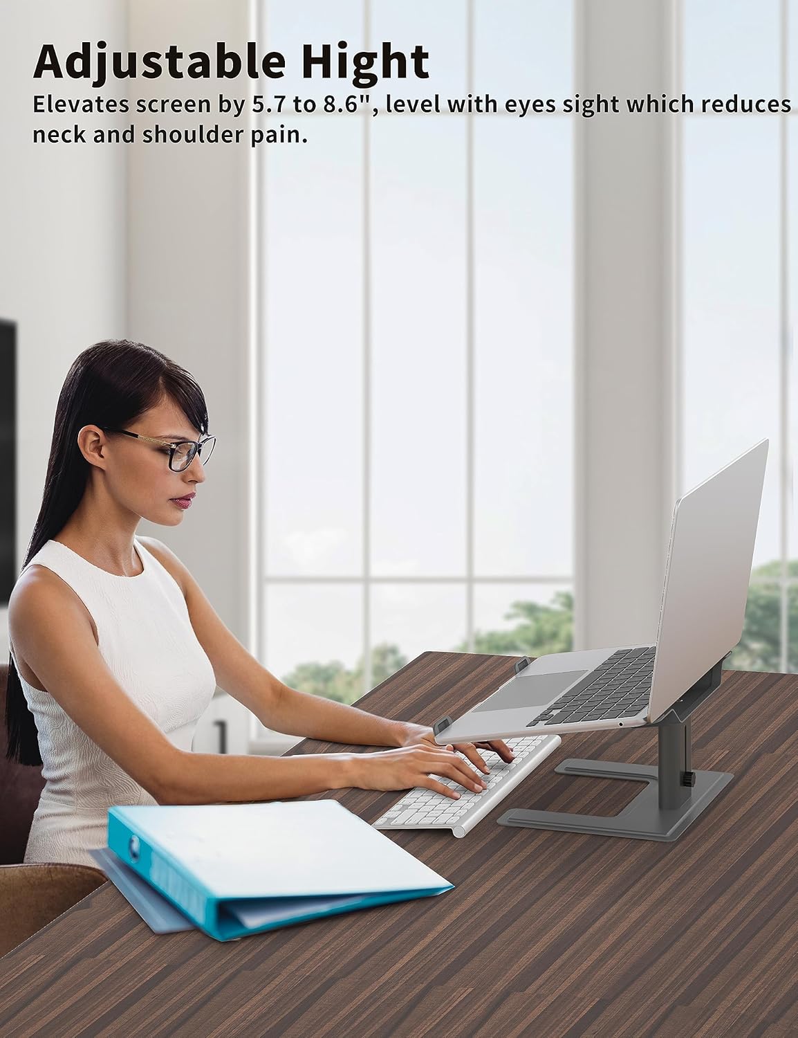 ALASHI Laptop Stand for Desk, Computer Stand Adjustable Height, Ergonomic Notebook Laptop Riser, Aluminum Metal Holder Compatible with 10 to 17.3 Inches Notebook PC Computer, Black