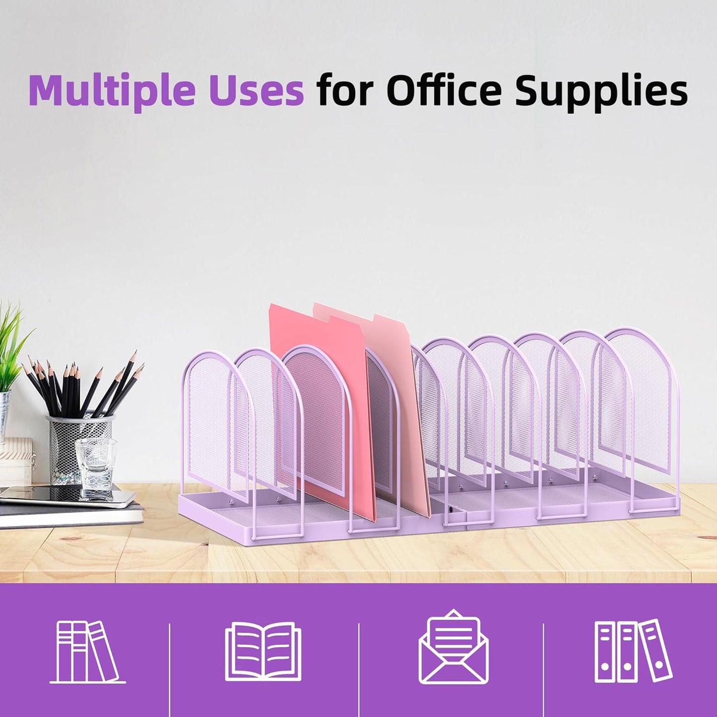 SUPEASY File Organizer for Desk, 5-Section Mesh Desk Organizer, Vertical File Holder Desktop Organizer File Sorter, File Folder Holder for Office Supplies, Black