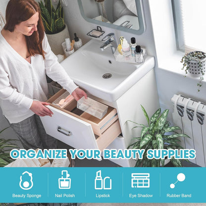 Teenyyou 8 Pcs Clear Drawer Organizers Bins Stackable Makeup and Vanity Organizer Trays Clear Plastic Drawer Organizers Set for Office Desk Dividers(9.9 x 6.3 x 1.8 Inches)