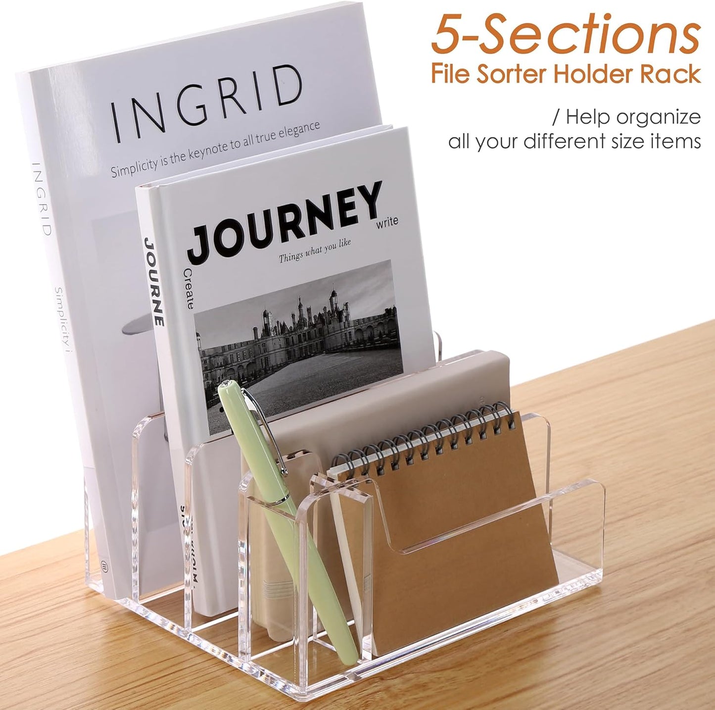 SANRUI 3 Compartments Mail Organizer Letter Holder for Desk ,Vertical Letter Holder,File Sorter Acrylic Desk Organizer Office Supplies,Clear