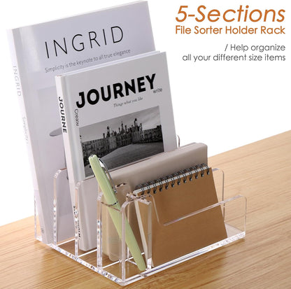 SANRUI 3 Compartments Mail Organizer Letter Holder for Desk ,Vertical Letter Holder,File Sorter Acrylic Desk Organizer Office Supplies,Clear
