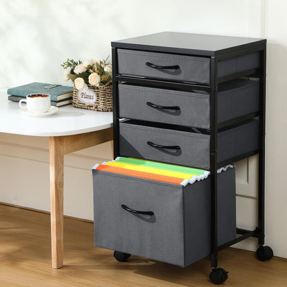 Chunful 4 Drawer Rolling File Cabinet Mobile Printer Stand Metal Cart with Fabric Vertical Filing Chest Wheels A4 Letter Size Under Desk Utility Craft Storage Organizer for Home Office School(Grey)