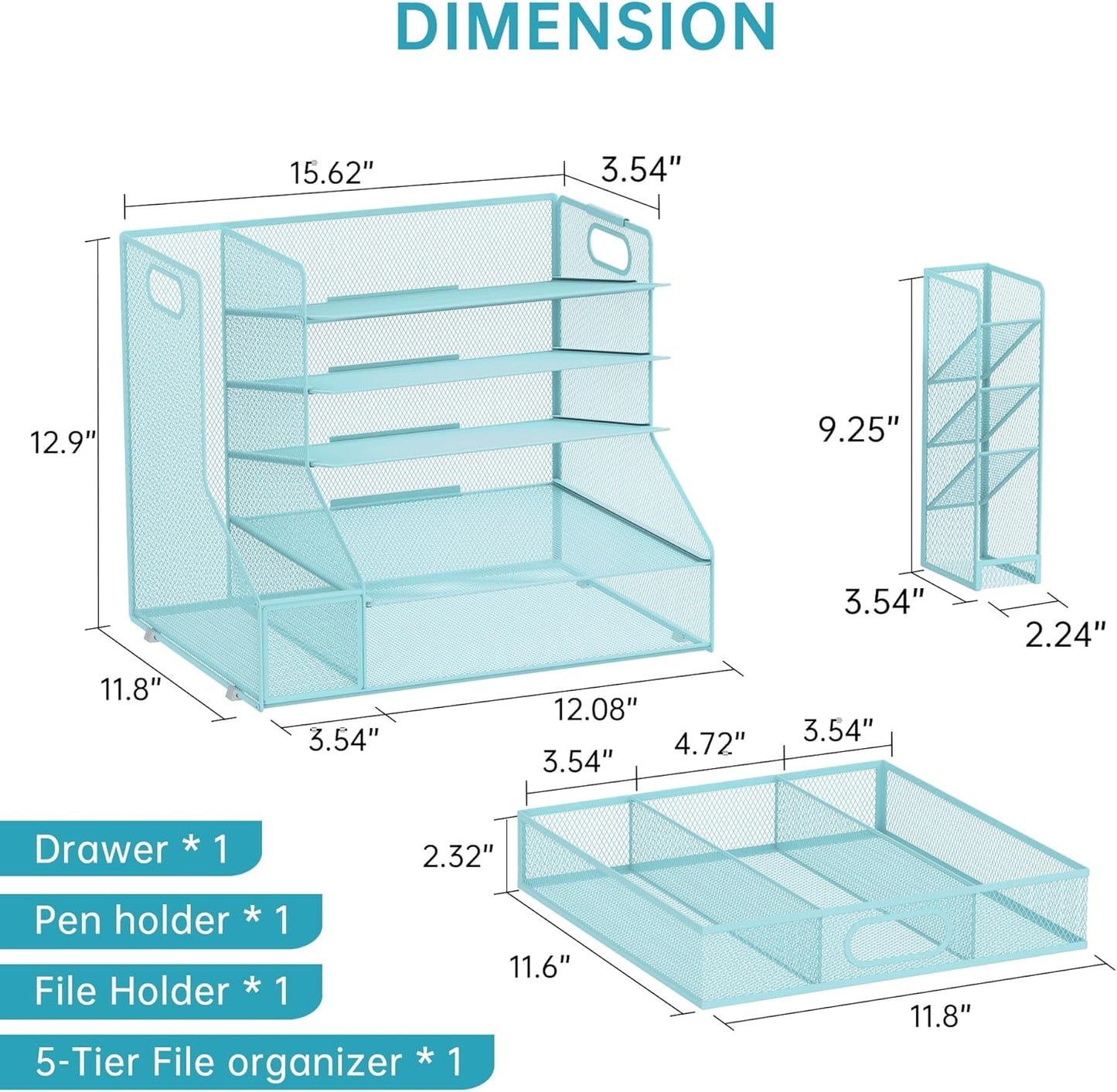 SUPEASY Desk Organizer with File Holder, 5-Tier Mesh Paper Letter Tray and 3 Tilted File Sorter for Office Supplies, Black