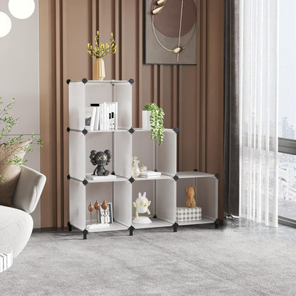 AWTATOS Cube Storage Organizer, Storage Cubes Shelves Bookshelf, 6 Cube Closet Organizers and Storage, DIY Stackable Plastic Clothes Organizer Shelving for Bedroom, Home, White