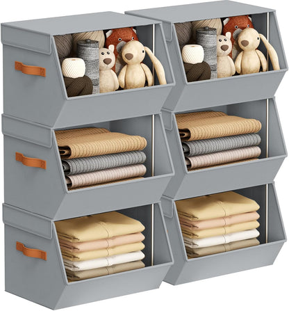 Stackable Closet Organizers and Storage Bins, Open Front Closet Shelf Organizer System With Steel Frame, Clothes Storage Basket Fabric, Collapsible Closet Drawers for Wardrobe, Nursery ,Toy, 4 Pack