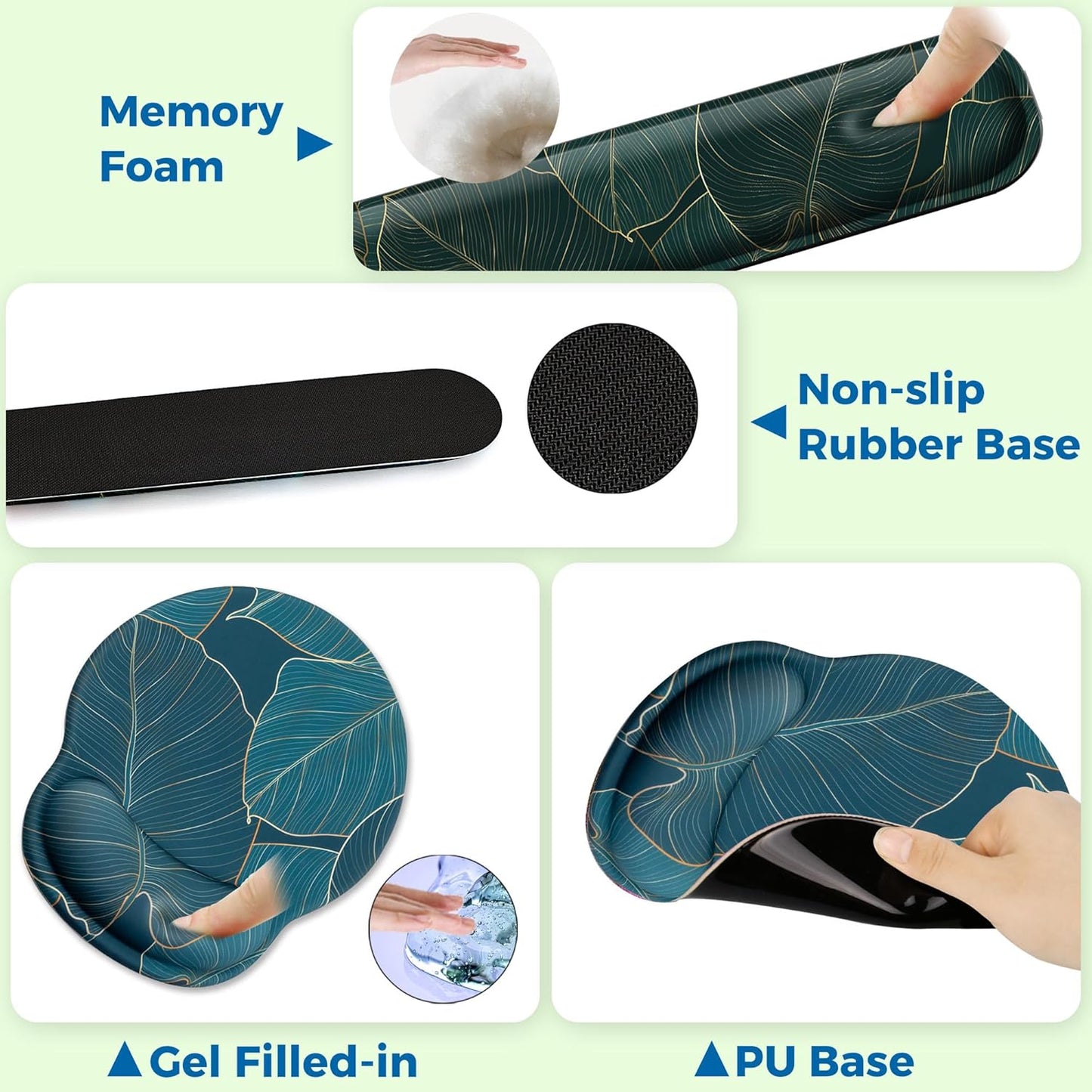 Mouse Pad and Keyboard Wrist Rest Support, with Non-Slip PU Base,Gel Mouse Pad with Coaster,Pain Relief for Gaming, Computer,Office -Beach