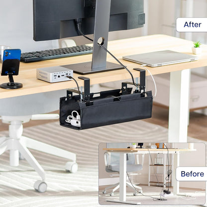 VIVO Clamp-on Under Desk 31 inch Fabric Cable Management Tray, Wire Concealer, Power Strip Storage, Workspace Organization, Easy Fold Down Access, Black, DESK-AC31F-C