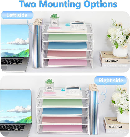 OPNICE Desk Organizer, 5-Tier Paper Organizer Letter Tray with Magazine Holder, Office Desk Accessories & Workspace Organizers, Desktop File Organizer for Office Supplies Storage, Black