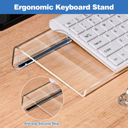 16.9inch Computer Keyboard Stand for Desktop, Gel Keyboard Wrist Rest Set for Ergonomic Typing, Comfort & Support for Office, Work, Gaming (Cute White Bear)