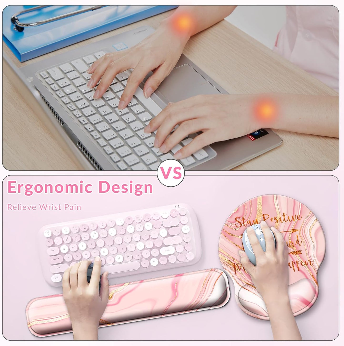 Desk Mat Set + Keyboard and Mouse Pad with Wrist Rest Support,4-in-1 Large Mousepad Computer Mats for Desktop Home & Office-Purple Butterflies