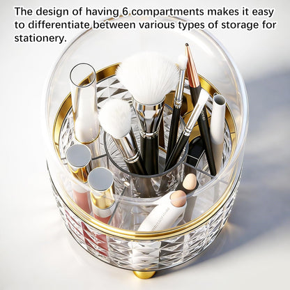 GOTOBA Dark Green Pen Pencil Holder for Desk, 360° Rotating Pen Organizer, Green Office Supplies, Cute Pen Holder, 6-Compartment Pencil Holder Rotating