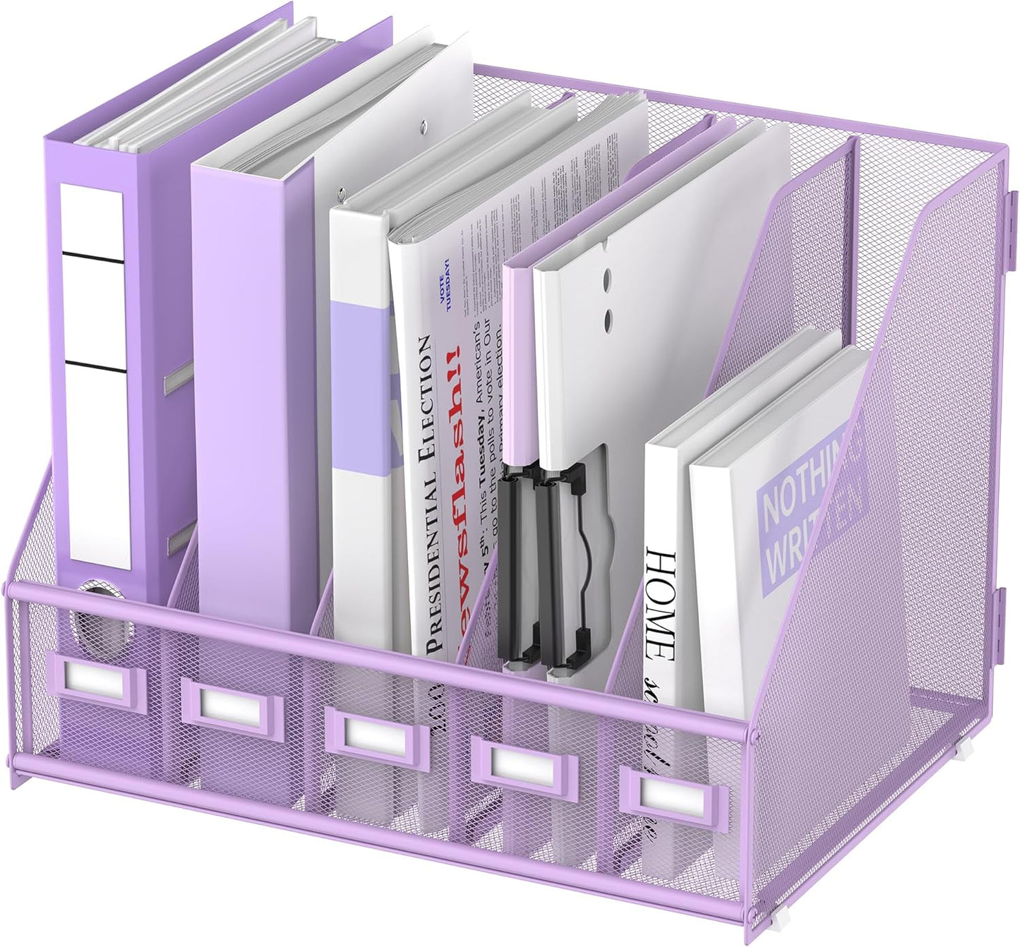 SUPEASY Desk Organizers Metal Desk Magazine File Holder with 5 Vertical Compartments Rack File Organizer for Office Desktop, Classroom, Home Workspace, Black