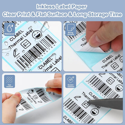 Clabel Printable White Cable Labels 6 Rolls of Thermal Self-Adhesive Paper Labels Tape, 25x78mm (1"x3") 100 Sheets Per Roll, Black Print on White Sticker Tags Durable