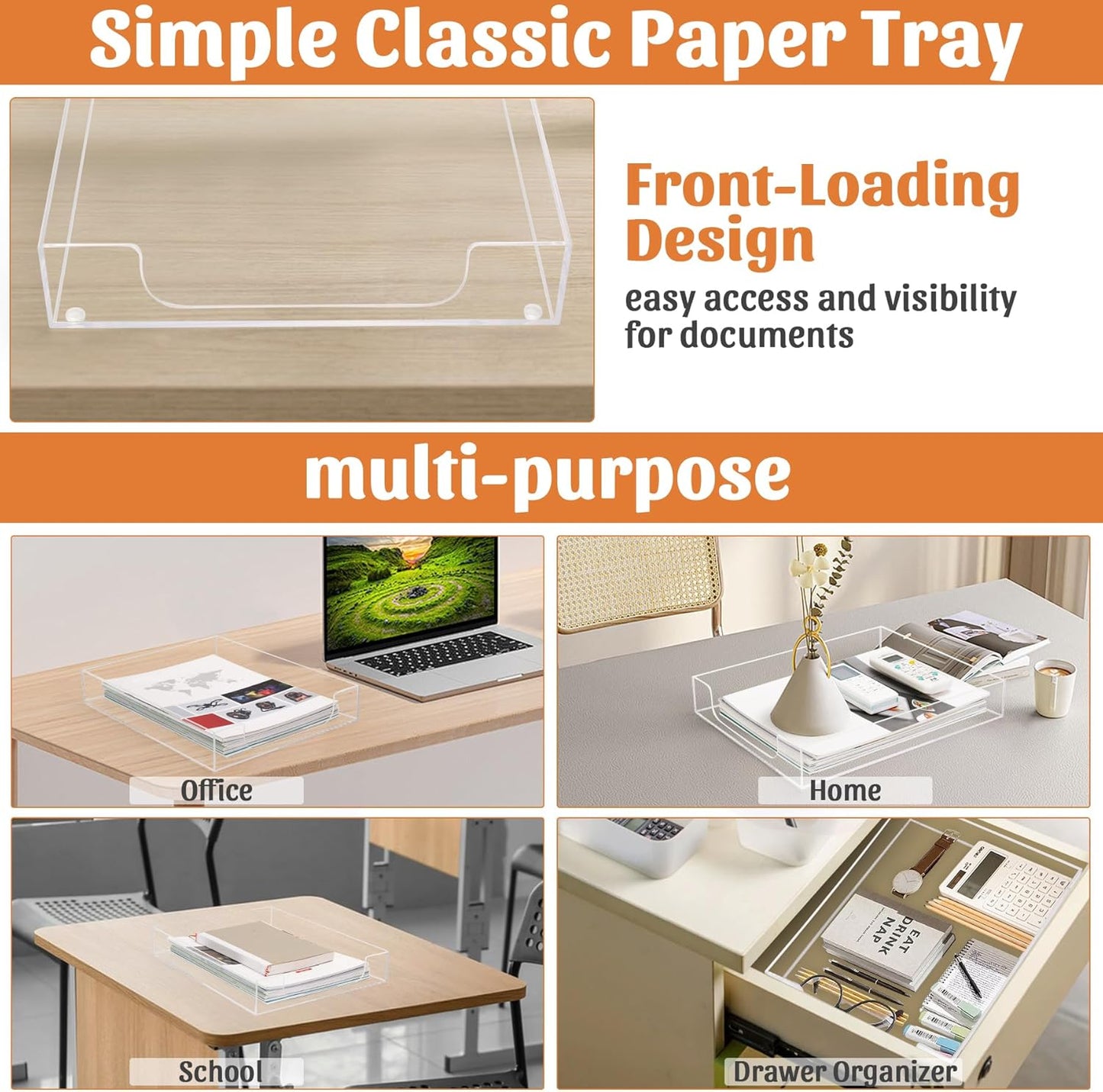 Letter-Size Tray Desk Letter Tray Paper Tray, Sturdy Heavy-Duty Plastic Printer Paper Tray, Single-Tier Stackable File Storage Organizer for Office Home (Clear)