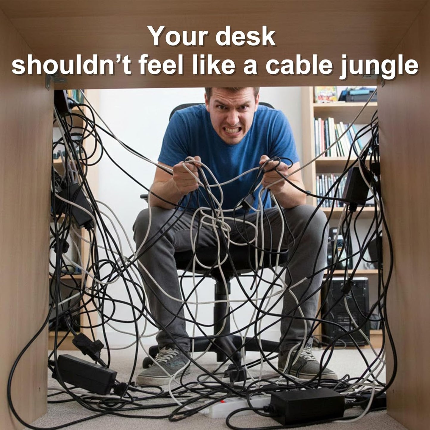 Under Desk Cable Management Tray - Fits up to 1.77" Thick Desks, No-Drill Clamp-on Wire Organizer, Reversible Inward/Outward Install, Heavy Duty Metal Power Strip Holder for Home Office & Gaming Desk