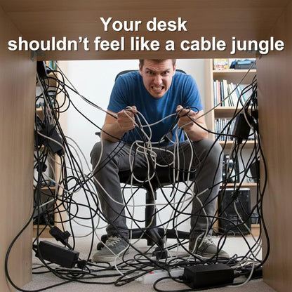 Under Desk Cable Management Tray - Fits up to 1.77" Thick Desks, No-Drill Clamp-on Wire Organizer, Reversible Inward/Outward Install, Heavy Duty Metal Power Strip Holder for Home Office & Gaming Desk