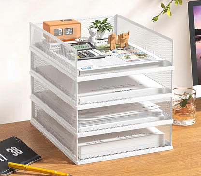 2/4/6 Tier Paper Organizer Letter Tray, Clear Acrylic Layer Stackable Paper Sorter, Plastic A4 Office File Folder Holder for for Desk Accessories, Notes, Pens, File, Document (Clear, 4 Tier)