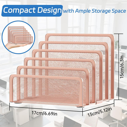 Mail Organizer Countertop with 5 Slot, Metal Mail Holder for Desk, File Holder Letter Sorter for Envelope, Bill and Document (Rose Gold)