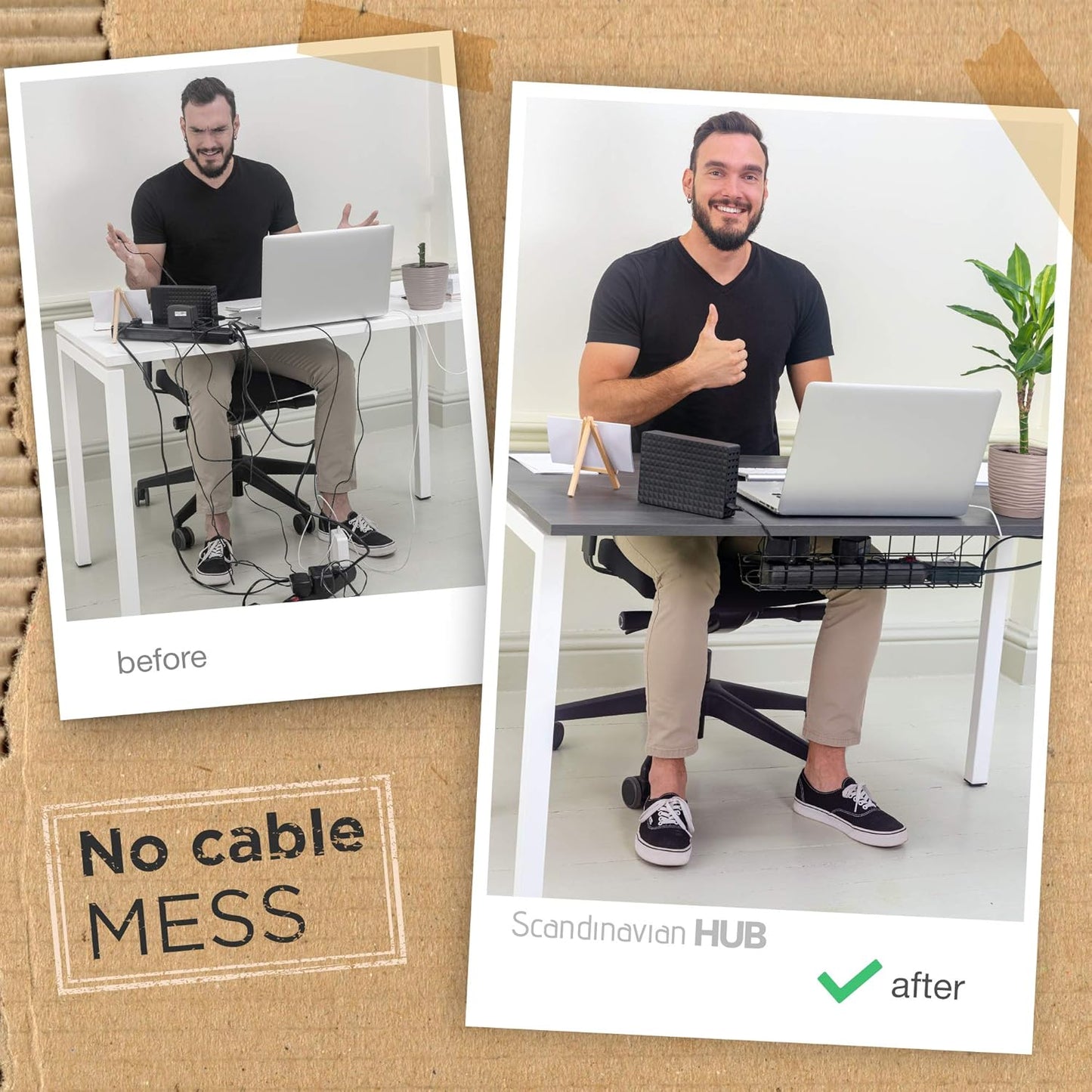 Compact Under Desk Cable Management Tray - Cable Organizer for Wire Management, Desk Wire Organizer, Cable Tray - Black Set of 2x12