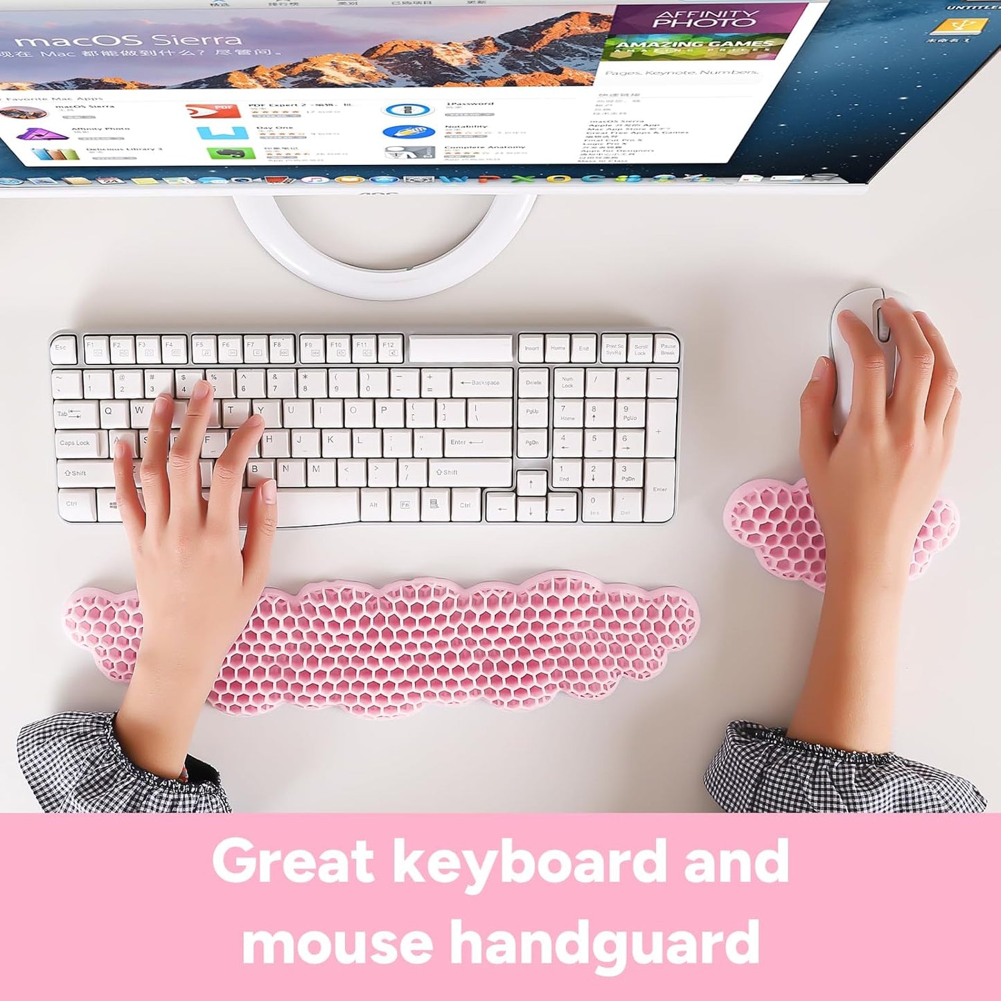 Upgrade Keyboard Wrist Rest Set, Ergonomic Keyboard Mouse Wrist Support, Comfortable Memory TPE Wrist Rest for Typing Pain Relief Computer Laptop Mac Gaming Office Wish Gift (Purple, 16.5" L)