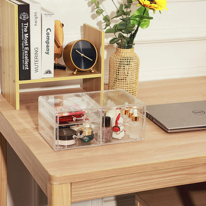 Cq acrylic Drawer Organizer with 3 Long Drawers,Stacking Office Supply Organizer and Desk Pen Storage and Stationary Organizer,Clear Makeup Storage Organizer for Palettes,Cosmetic, Beauty for Vanity