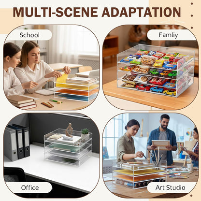 Harloon 4 Tier Paper Organizer Letter Tray Acrylic Desk File Organizer Heavy Duty Stackable Documents Clear Letter Paper Holder Sorter Office Tray for A4, Office Classroom Home File Pad Notebooks