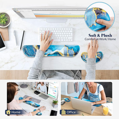 Gimars Upgrade Enlarge Silky and Superfine Fabric Gel Memory Foam Keyboard Wrist Rest Set, Ergonomic Keyboard Mouse Wrist Support for Typing Pain Relief, Comfort for Office, Gaming, Computer