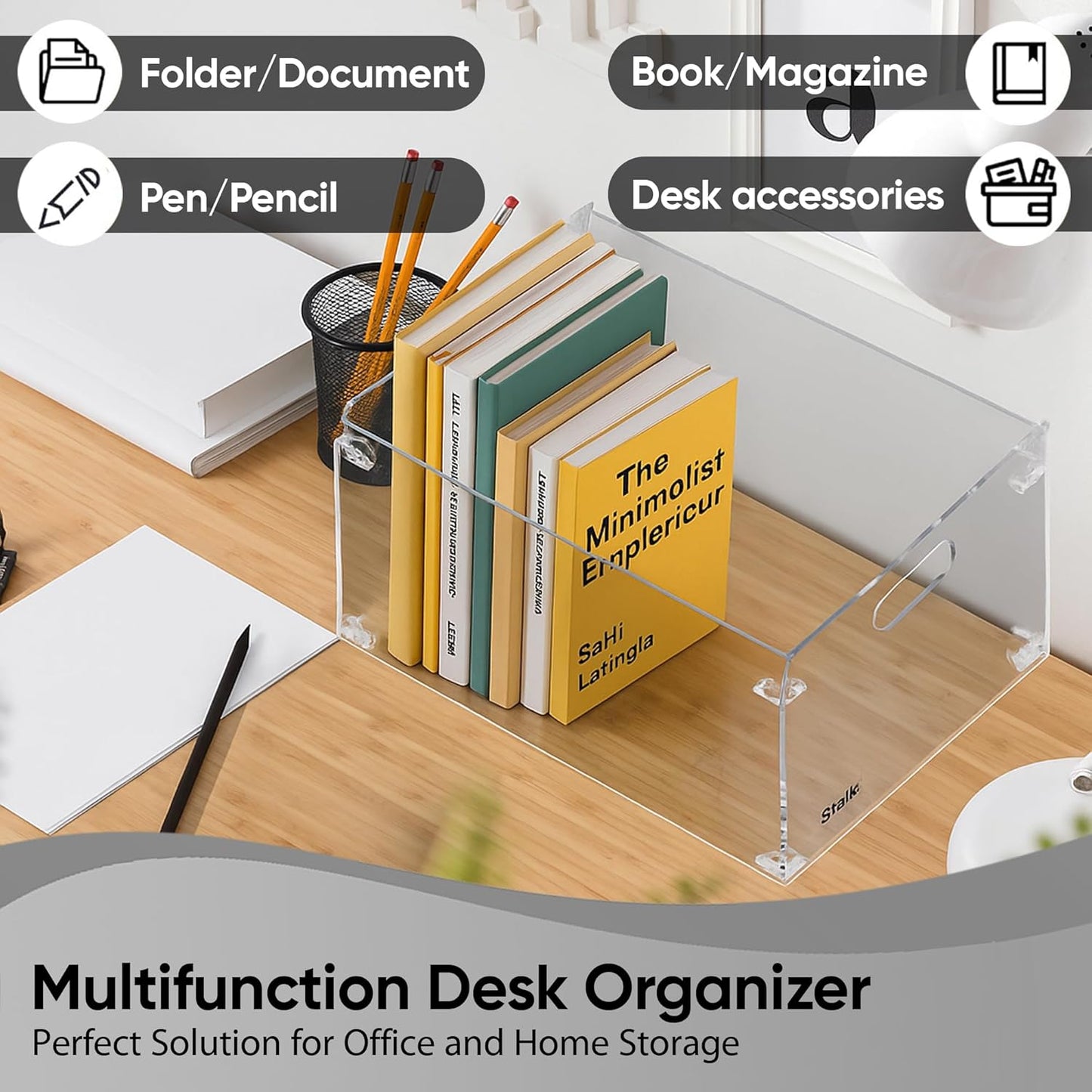Silreck® Clear Acrylic File Organizer for Desk – Desktop Document Holder for A4 & Letter Size Papers, Sturdy Acrylic to Keep Office & Home Documents Neat