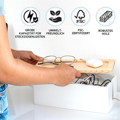 NATURE SUPPLIES Set of 2, Wood Cable Management Boxes, Large and Medium Cord Organizer to Hide Wires and Power Strips for TV, Desk, Computer, Router, Cable Storage and Home Office Organization, White