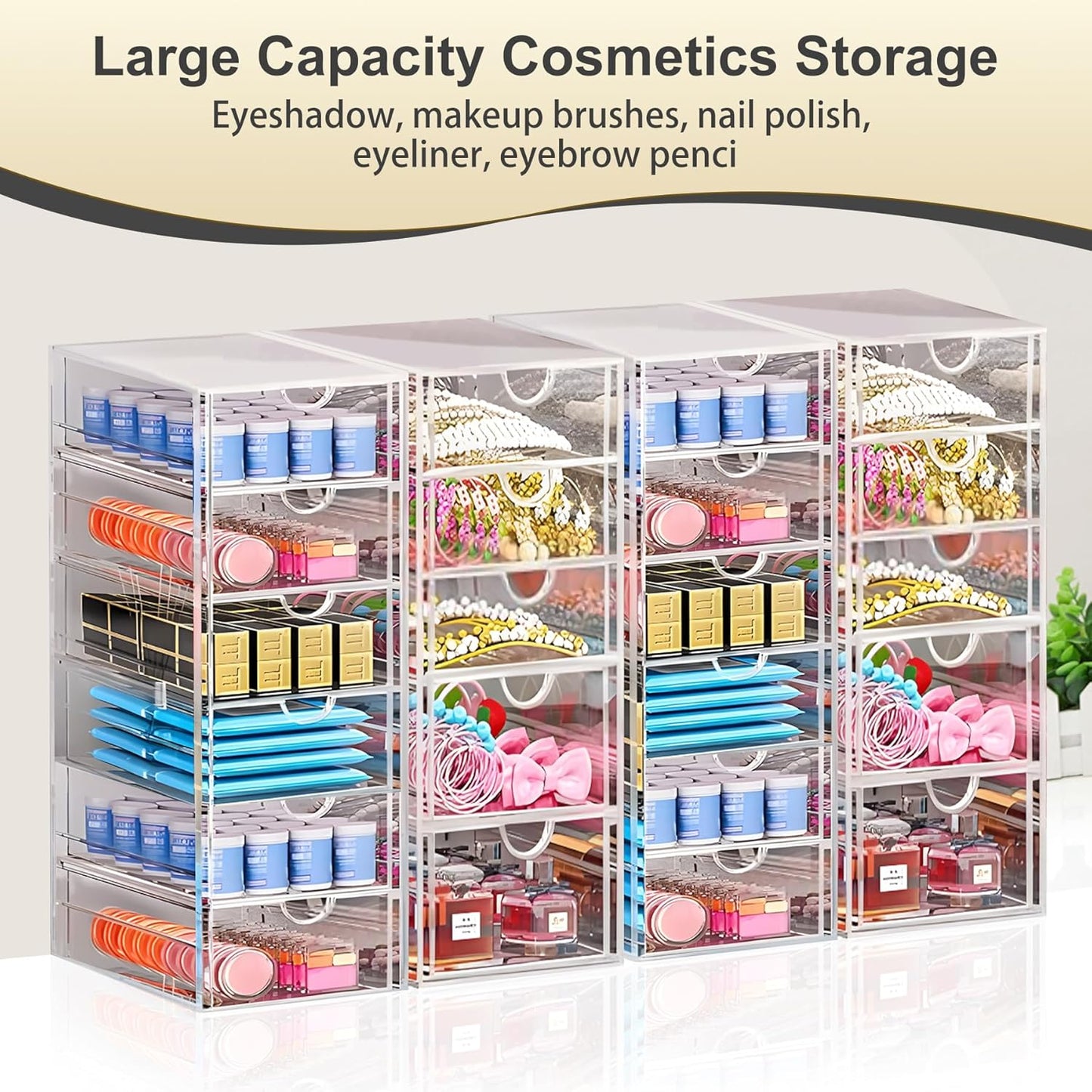 Acrylic Drawer Organizer with 22 Drawers, 4 Set Craft Organizers and Storage, Clear Storage Drawers, Desk Drawer Organizer for Vanity, Office Supplies, Jewelry, Pen