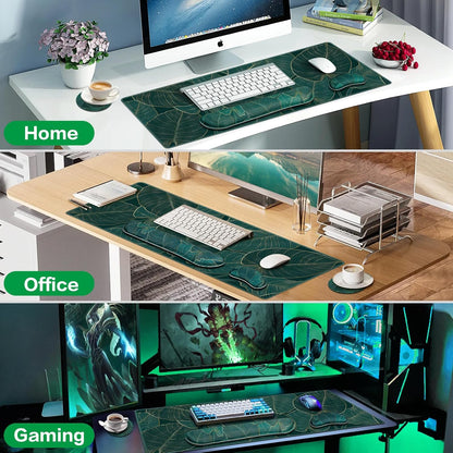 Desk Mat, Large Gaming Mouse Pad with Wrist Rest, 4in1 XXL Mousepad+Keyboard Wrist Rest+Mouse Pad Wrist Support+Cup Coaster Set Ergonomic Floral Computer Desk Arm Wrist for Decor Home Office Women