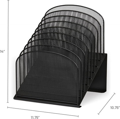Safco Onyx Desk Organizer, 8 Tiered Vertical Compartments, Office and Classroom Mailbox , Paper and Mail Sorter, Steel Mesh, Black