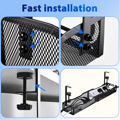 Under Desk Cable Management Box 25.3 Inch – Clamp-Mounted Cable Organizer Tray, Large Cord Management Box for Office & Home, Wire Organizer Under Desk Storage, White