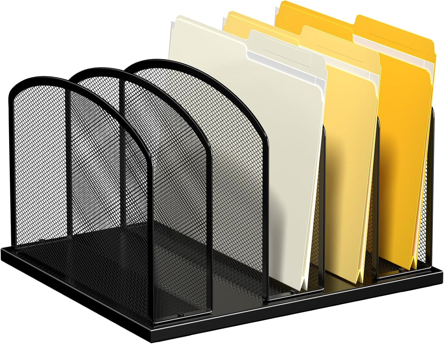 Gawerk Large Size Desk File Organizer, Metal Mesh Vertical Desktop File Holder, 5-Section file organizer for Desk Home Office Black