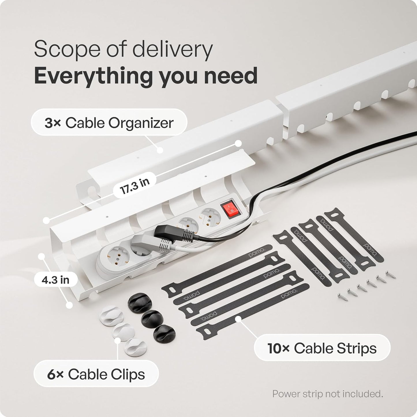 PAMO Cable Management Under Desk for Easy mounting Under-Table I Set of 2 - with 10X Cable Ties I Desk Organizer for Office/Home Office Table Thoughtful Cable Tray Holder