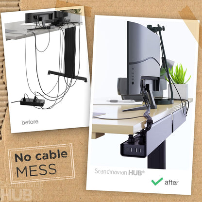 No-Screw Under Desk Cable Management Tray - Self-Adhesive Installation, Cord Management, Cable Tray, Under Desk Wire Organizer - White Set of 2