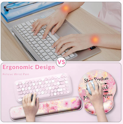 Desk Mat Set + Keyboard and Mouse Pad with Wrist Rest Support,4-in-1 Large Mousepad Computer Mats for Desktop Home & Office-Purple Butterflies