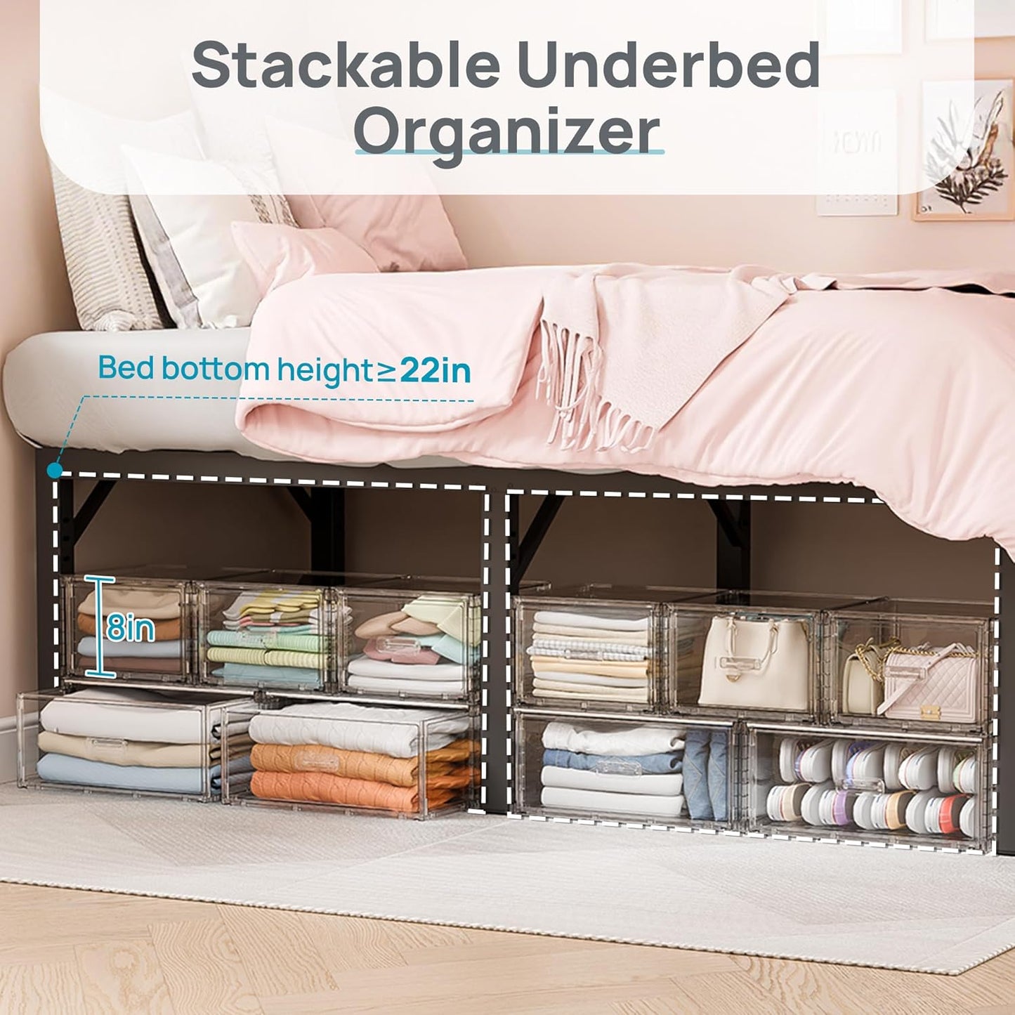 Vtopmart 2 Pack Large Clear Stackable Storage Drawers 27QT, Easily Assemble Plastic Closet Storage Bins, Dust-Proof UnderBed Organizer for Clothing, Sweater Organization