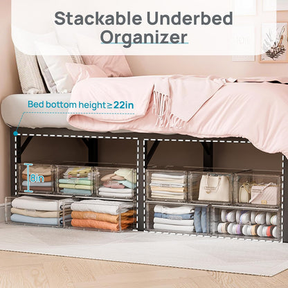Vtopmart 2 Pack Large Clear Stackable Storage Drawers 27QT, Easily Assemble Plastic Closet Storage Bins, Dust-Proof UnderBed Organizer for Clothing, Sweater Organization