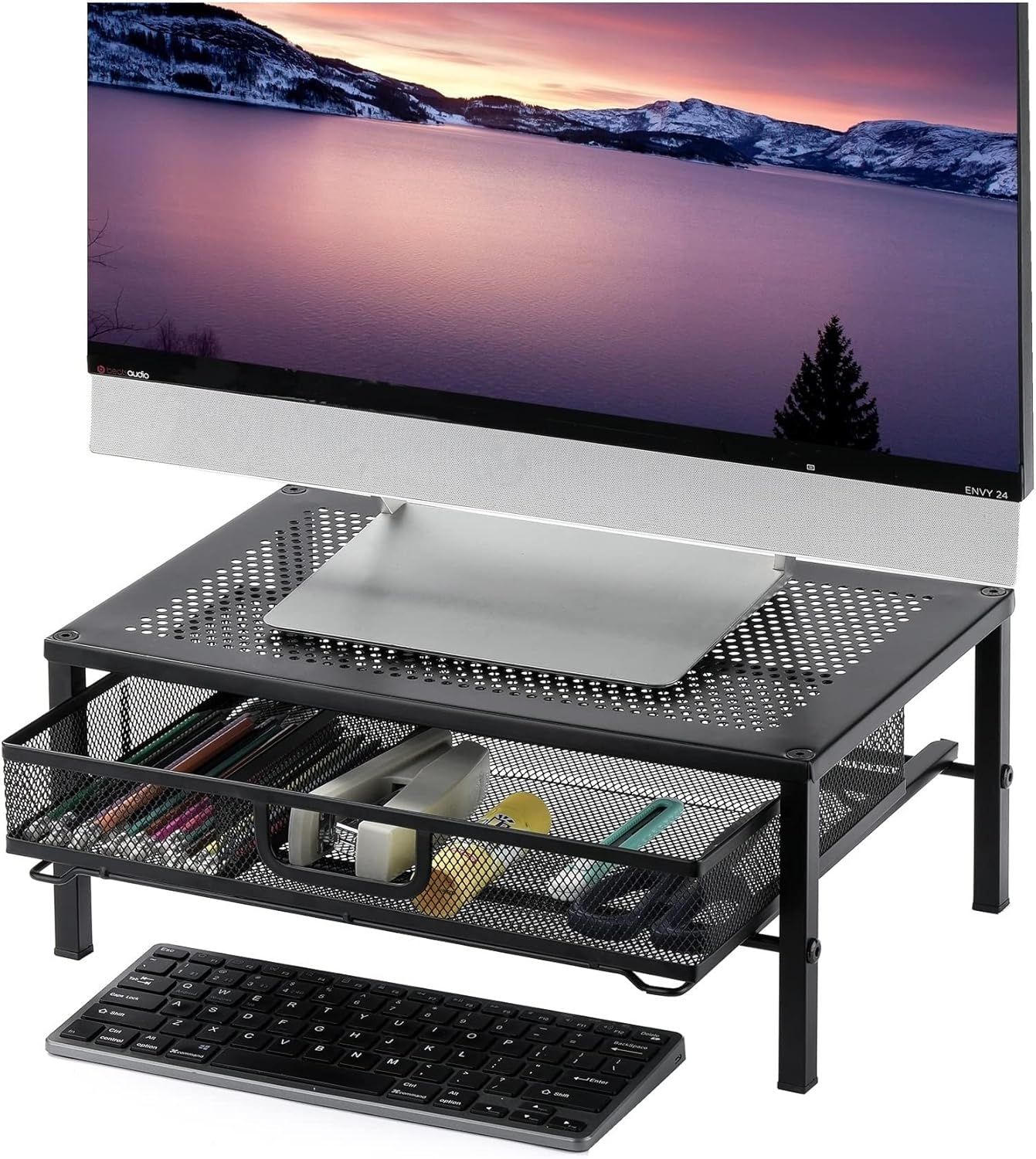 Metal Computer Stand for Desk,Monitor Riser with Drawer ,Desktop Stand for Laptop,Printer and Monitor,Black