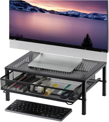 Metal Computer Stand for Desk,Monitor Riser with Drawer ,Desktop Stand for Laptop,Printer and Monitor,Black