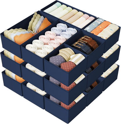 DIMJ Drawer Organizers Clothes, Dresser Organizer Bins for Baby Clothes,Underwear and Sock, Fabric Closet Organization and Storage Boxs, Drawer Dividers for Nursery, Clothing, Tie - 4 Pack, Beige
