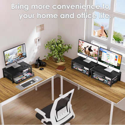 OPNICE Computer Monitor Stand Riser, Desk Organizer with Drawer, Printer & Laptop Stand, Office Desk Accessories & Workspace Desktop Organizers Storage for Office Supplies(Brown)