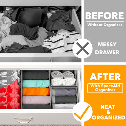 SpaceAid Drawer Organizer for Clothes, 18 Pack Dresser Drawer Organizer Bins, Closet Organizers and Storage Dividers for Clothing, Underwears, Socks (Beige)