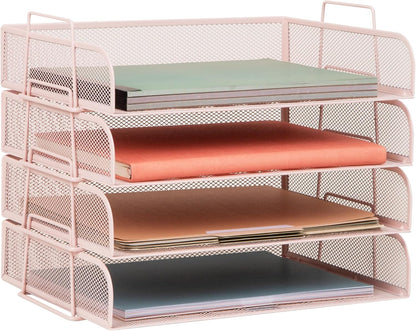Mind Reader Stackable Paper Tray, Desktop Organizer, File Storage, Office, Metal Mesh, 4 Pcs., Black