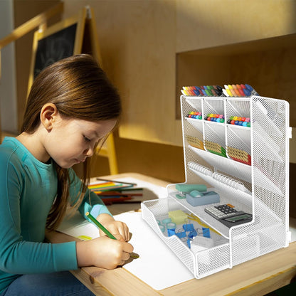 BOHDK Pen Organizer for Desk, Multi-Functional Desk Organizer, Wall Mount Pen Holder with Drawer for School, Office, Home, Art Supplies, Black