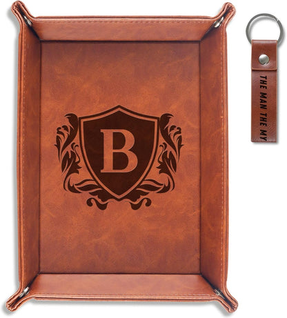 INNObeta Initial Valet Tray, Desktop Storage Organizer, PU Leather Bedside Tray Key Coin Holder, Personalised Gifts for Men, Birthday, Christmas, Letter S
