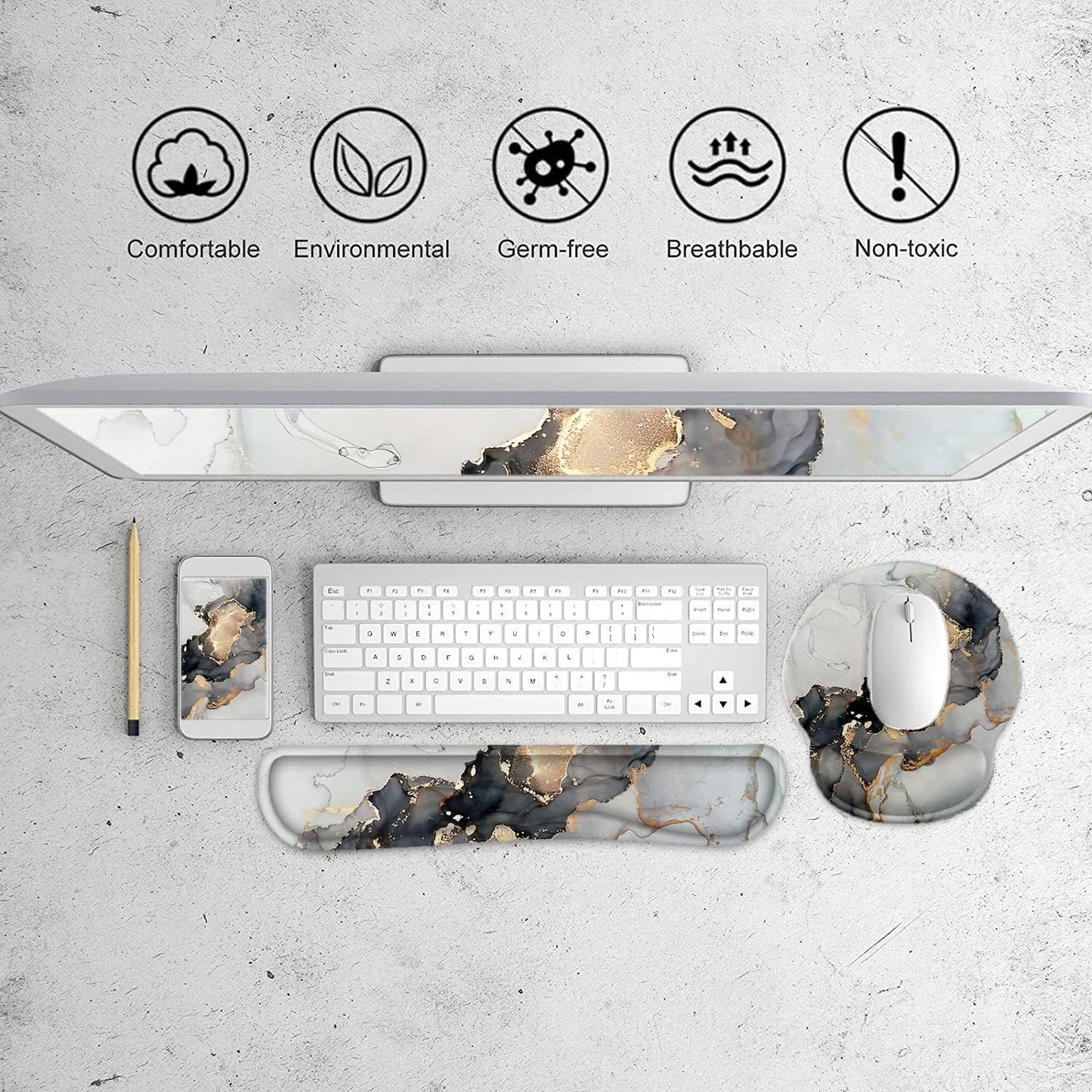 LATEEFAH Mouse Pad with Wrist Rest, 3-in-1 Gaming Mouse Pad, Keyboard Wrist Rest, Ergonomic Memory Foam Mousepad with Wrist Support for Computer Keyboard