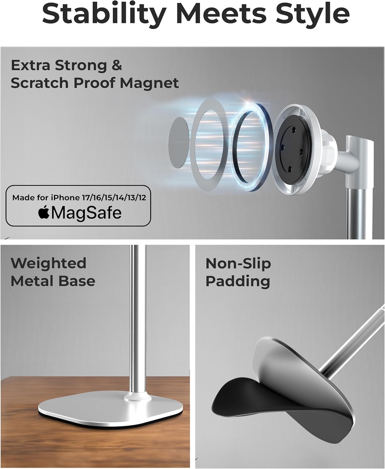 COOPER MagStand, Adjustable Magnetic iPhone Stand for Desk & Phone Holder for Video Recording, Compatible with MagSafe, Stand for iPhone 17 Pro Max, 16/15/14/13/12, Small Mag Safe Tripod (Black)